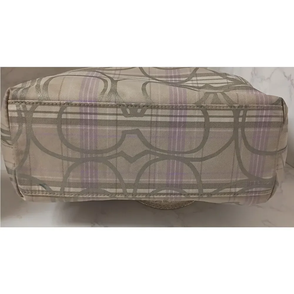 COACH Signature Lavender/Cream/Gray Tartan Plaid Shoulder Bag - Picture 5 of 9